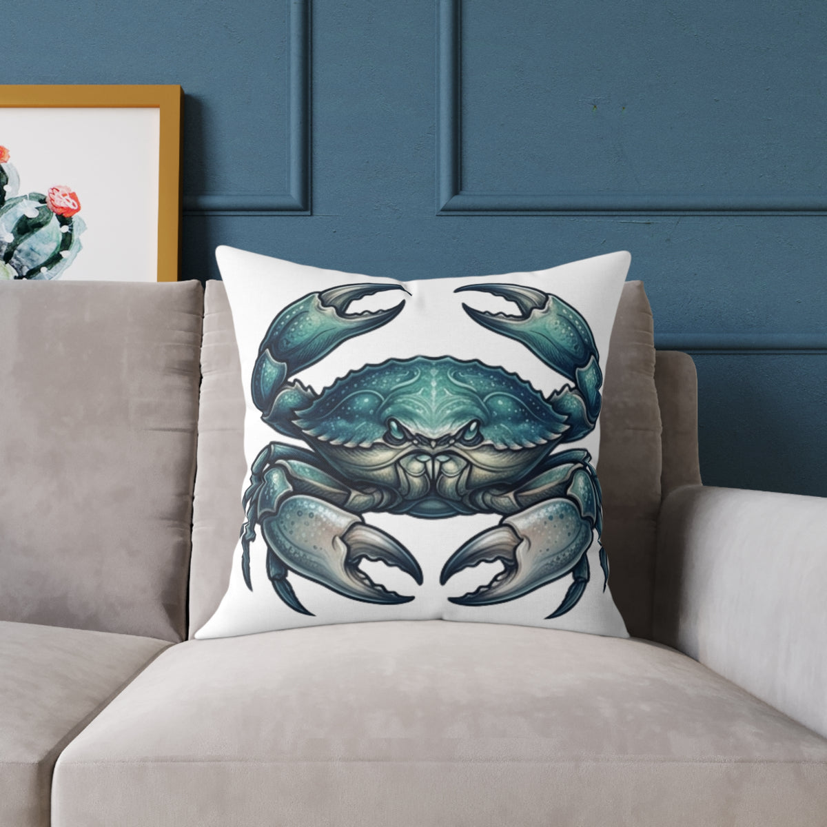 Cancer Zodiac Blue Crab Coastal Pillow — Nautical Square Throw Pillow