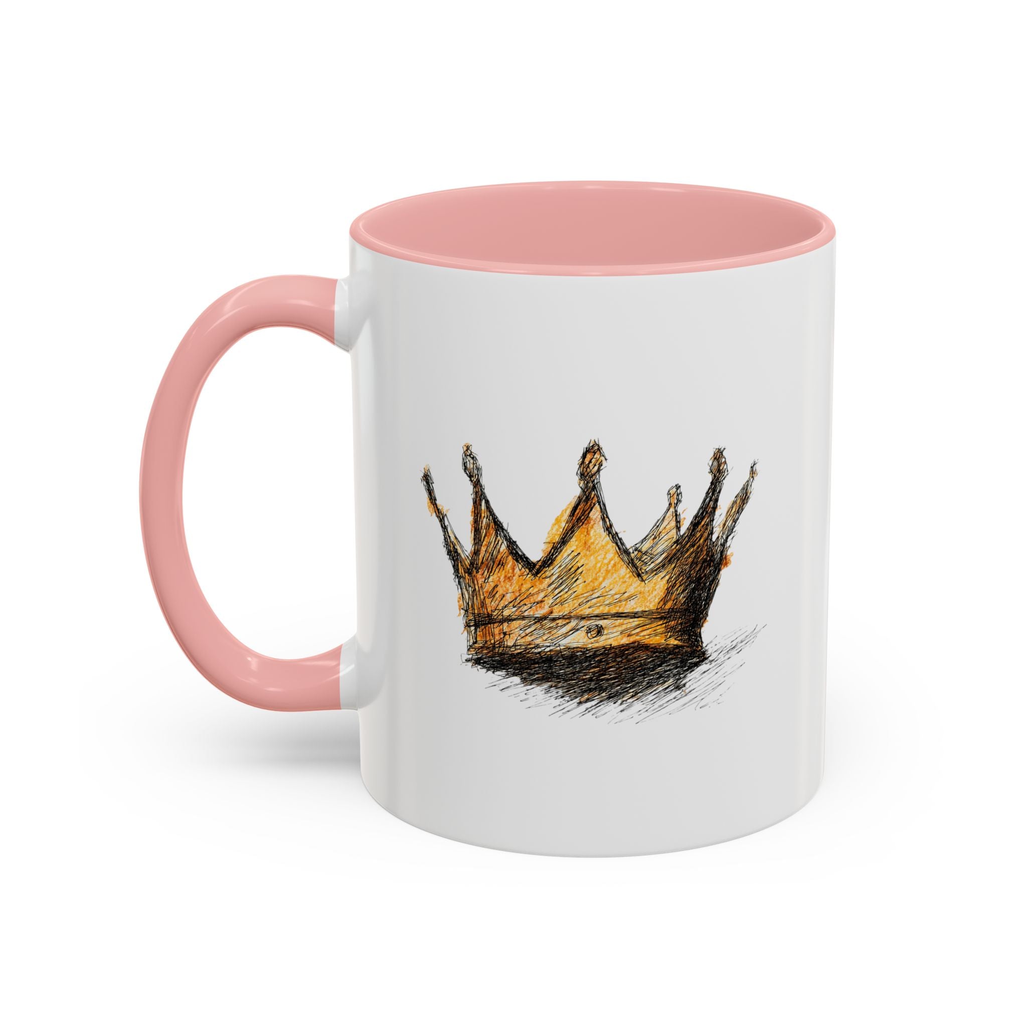 Royal Crown Accent Coffee Mug — Hand-Sketched Gold Crown Design