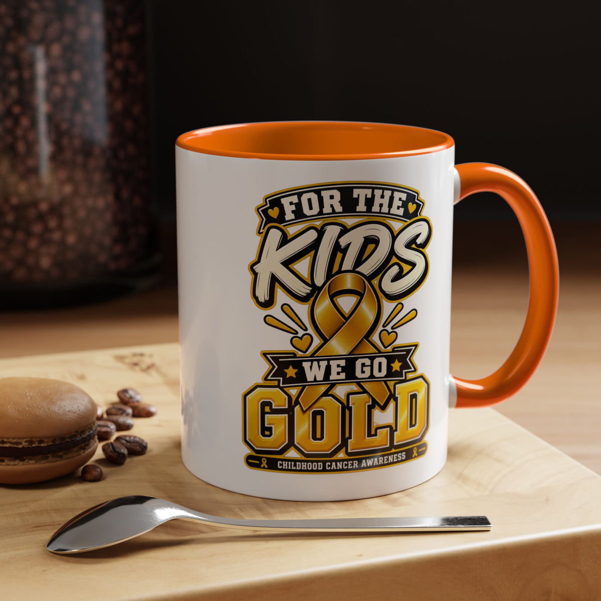 For The Kids We Go Gold Accent Coffee Mug — Childhood Cancer Awareness 11/15oz