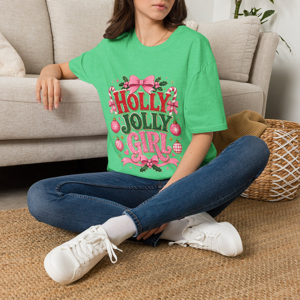 Holly Jolly Girl T-Shirt — Pink Holiday Graphic Tee