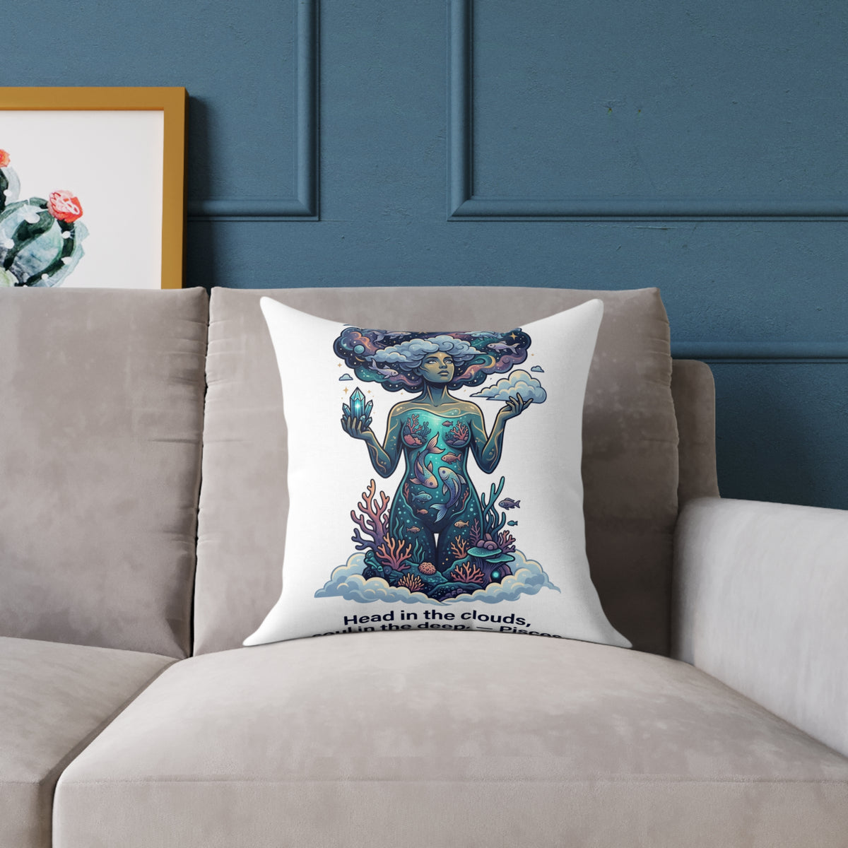 Pisces Zodiac Head In The Clouds Square Poly Canvas Pillow