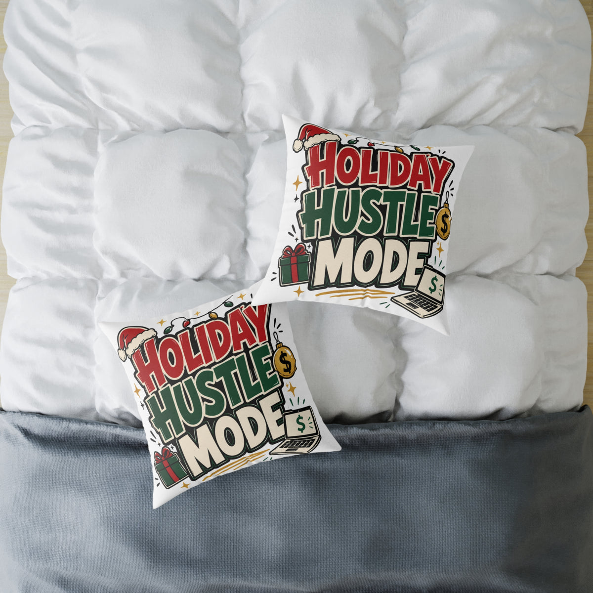Modern Day Christmas Holiday Hustle Mode Square Poly Canvas Pillow
