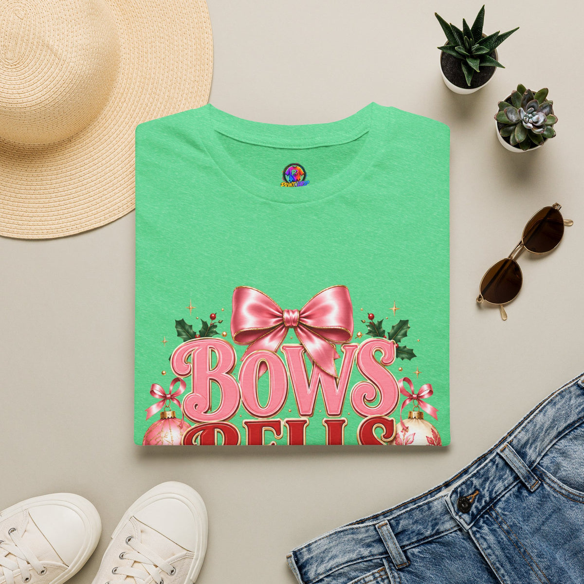 T-Shirt — Bows Bells Bliss Christmas Graphic Tee