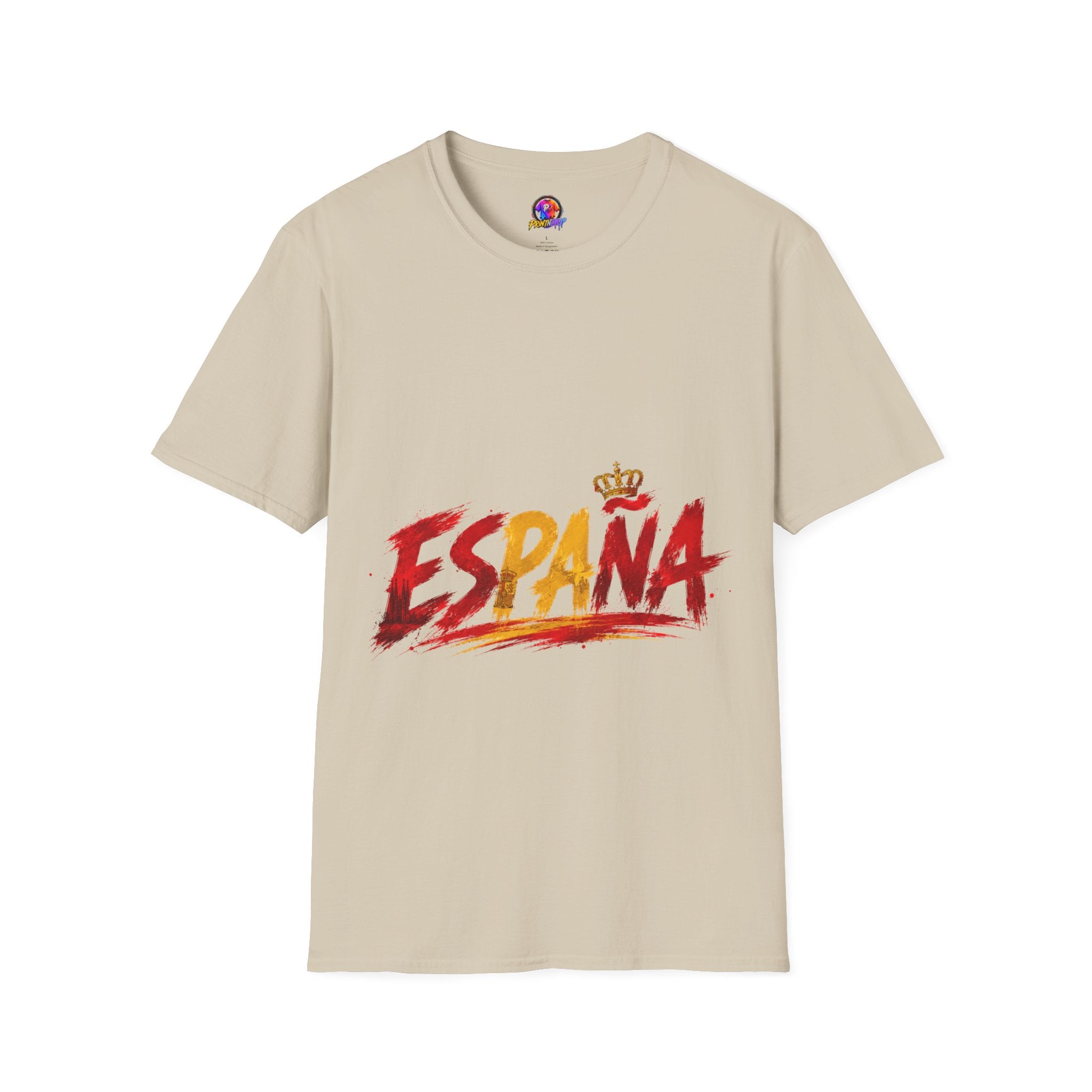 Spain  Graphic T-Shirt — Spanish Flag Brushstroke Design with Crown