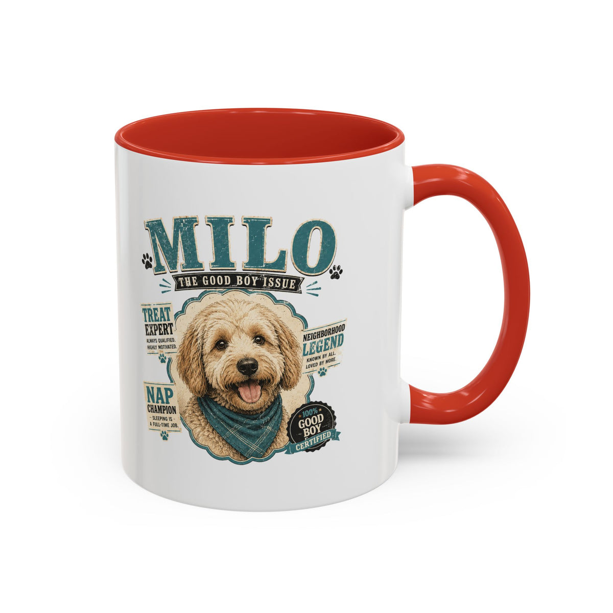 Milo Bailey Dog Dad Mom Personalized Dog Mug — "Milo The Good Boy" Accent Coffee Mug