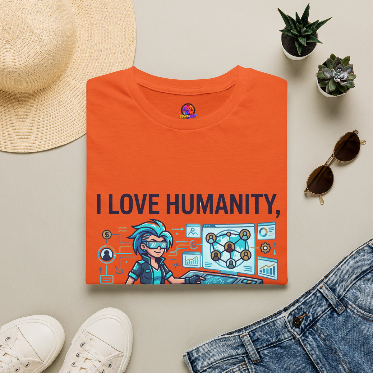I Love Humanity, But Humans Are Exhausting - Funny Sci‑Fi T‑Shirt