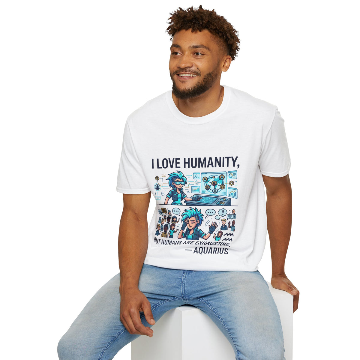 I Love Humanity, But Humans Are Exhausting - Funny Sci‑Fi T‑Shirt