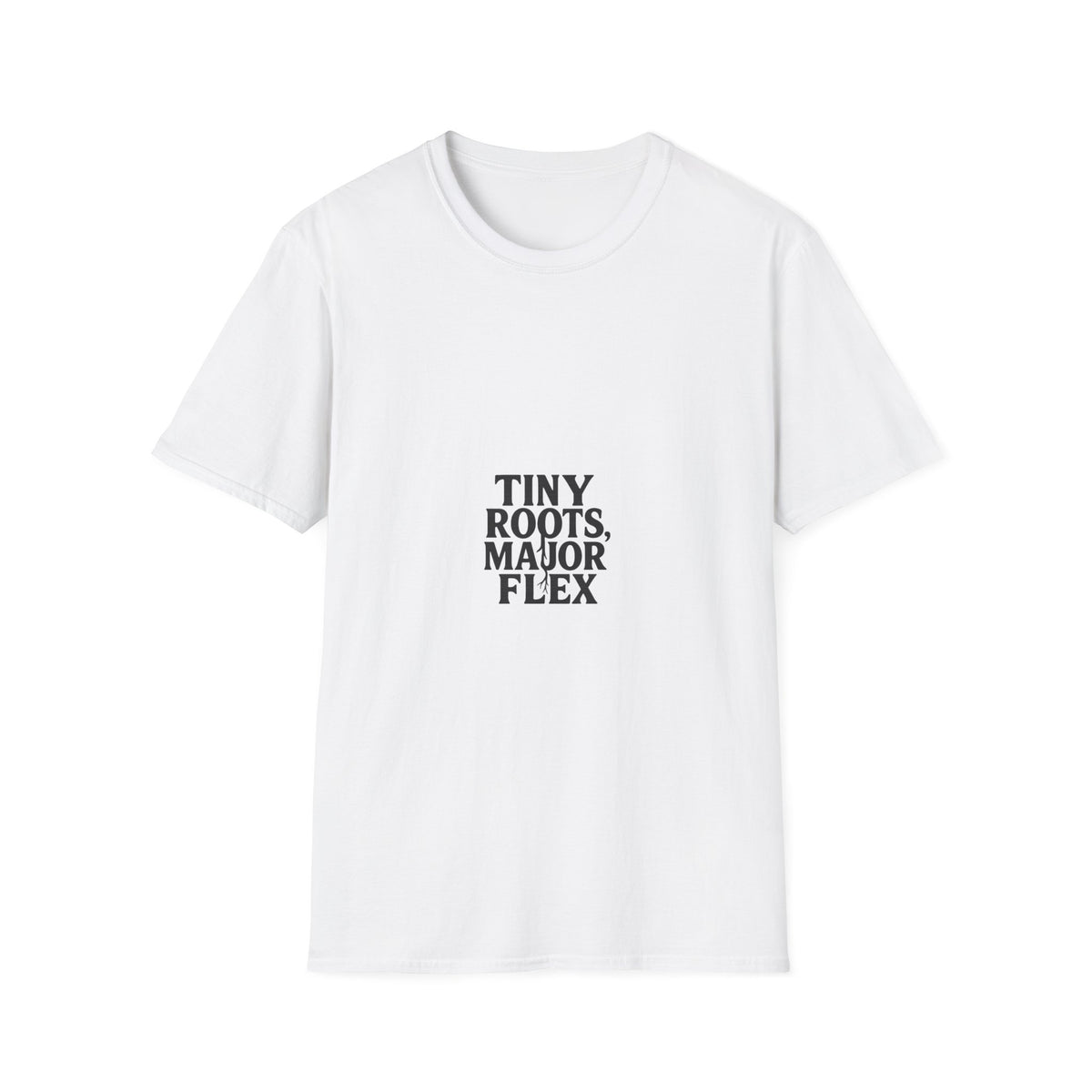 "Tiny Roots Major Flex" Funny Plant Parent Tee - Minimalist Houseplant Slogan White T-Shirt - Trending Now - September 2026