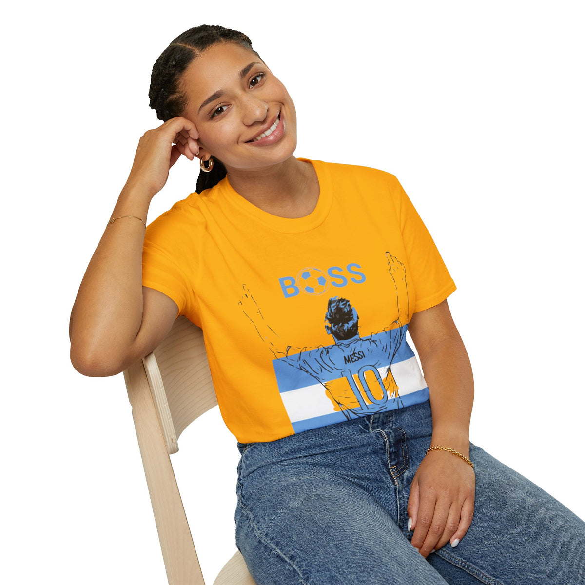 Soccer Boss T‑Shirt — 'BOSS' Striped Football Player Graphic Tee