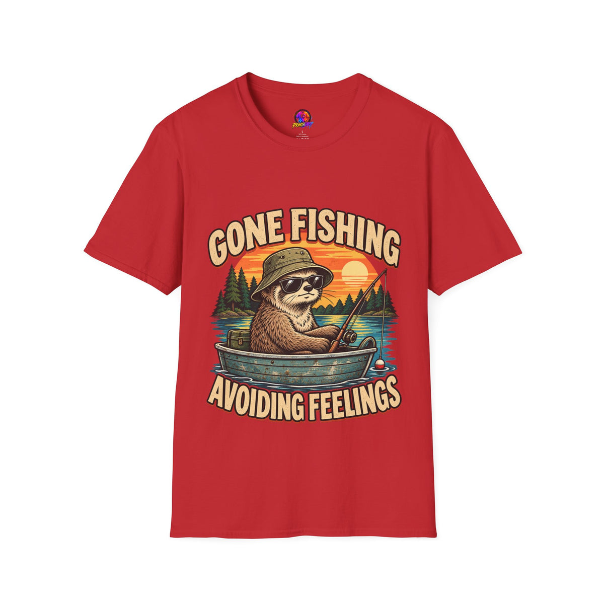 Funny And Witty T-Shirt — “Gone Fishing, Avoiding Feelings” Sloth Fishing Graphic Tee