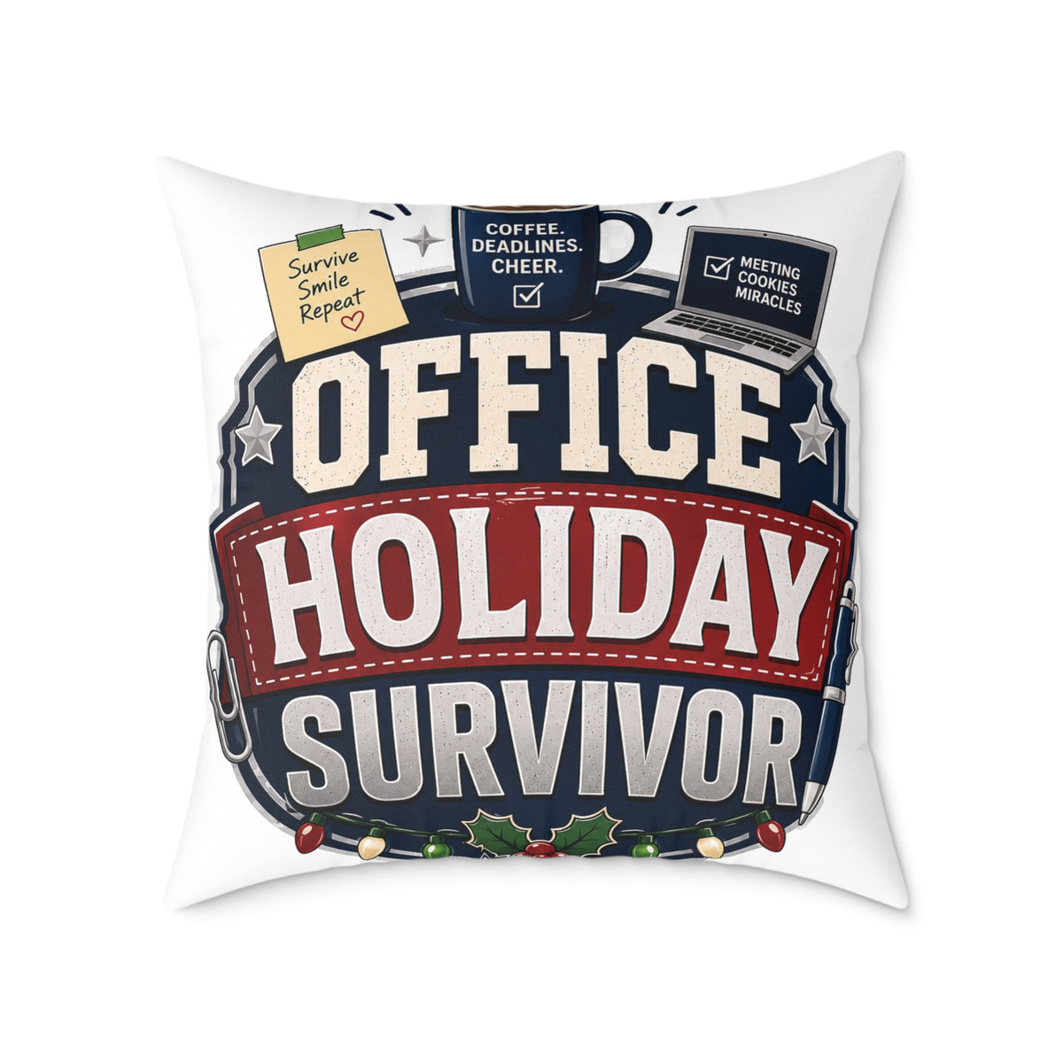 Modern Day Christmas Office Holiday Survivor Pillow