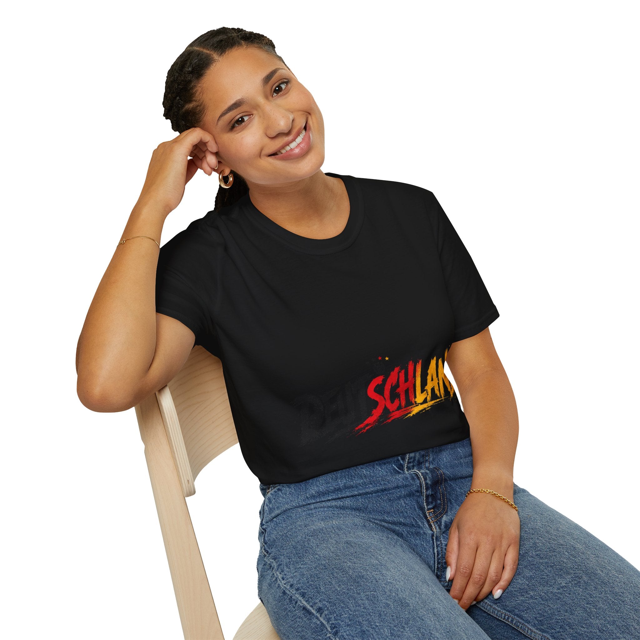 Germany Deutschland Football T-Shirt — Deutschland Script with German Flag Brushstroke