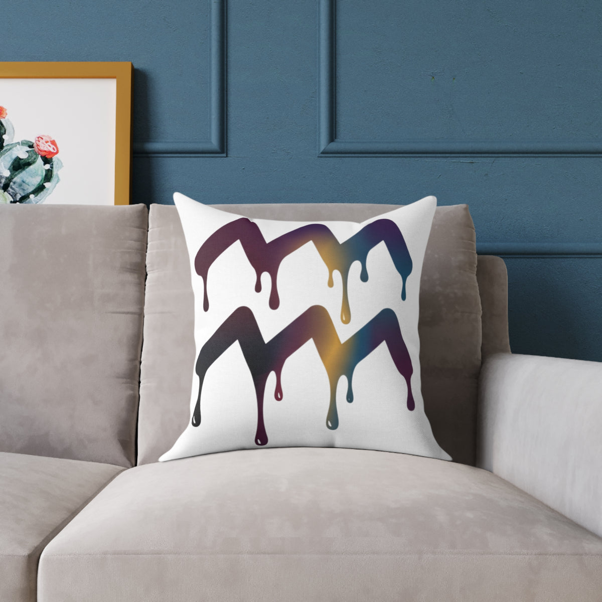 Aquarius Zodiac Dripping Rainbow Chevron Pillow — Colorful Geometric Throw Pillow