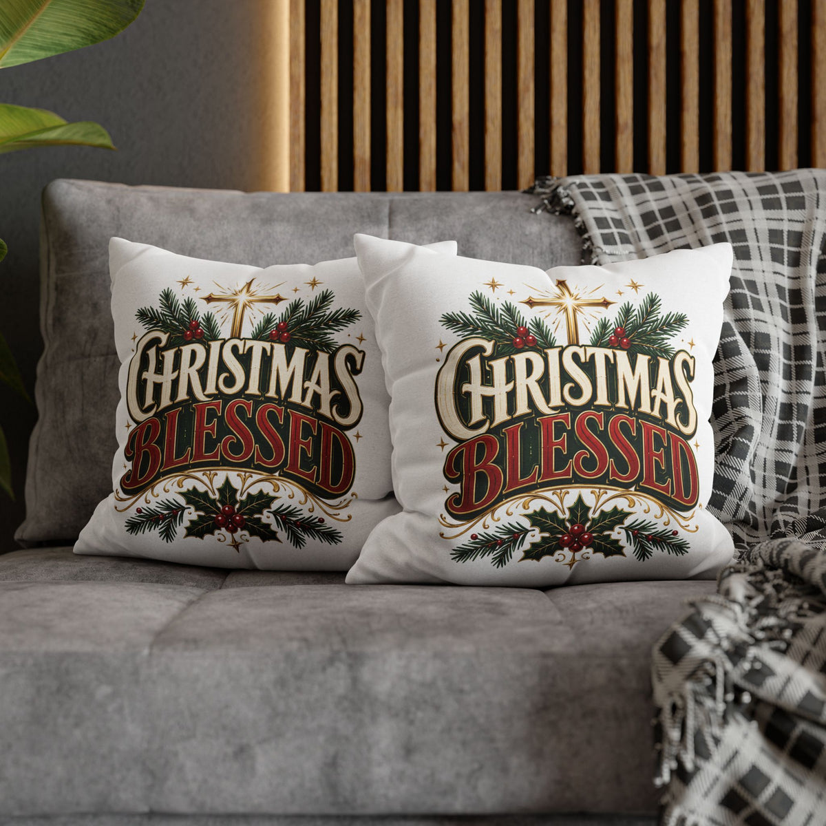 Christmas Spun Square Pillowcase Christmas Blessed Pillowcase