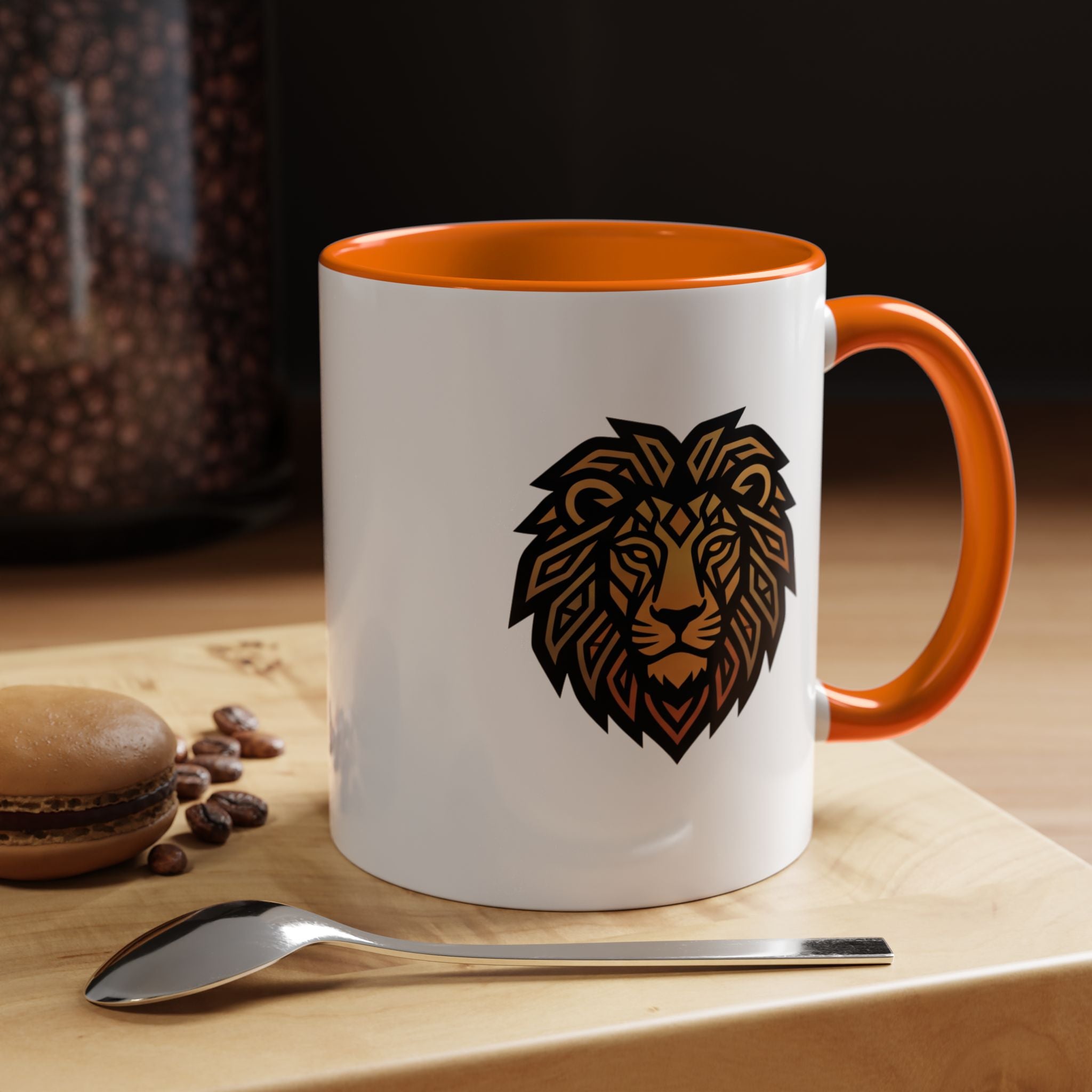Lion Head Accent Coffee Mug — Bold Geometric Mane Design