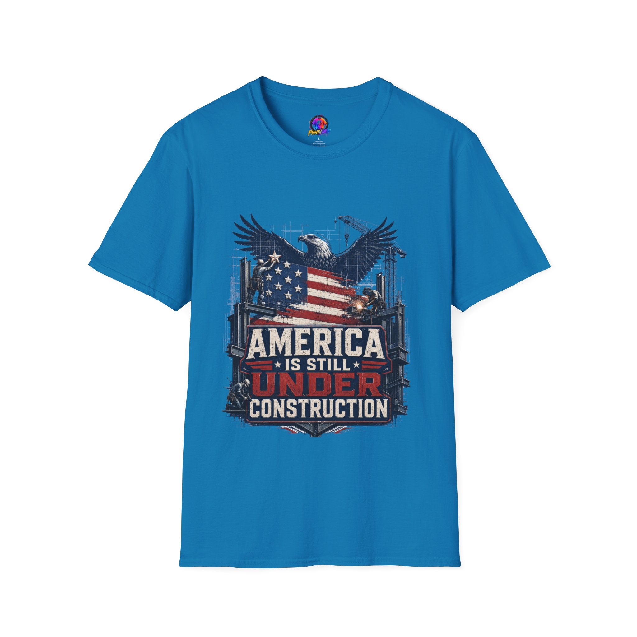 T-Shirt — 'America Is Still Under Construction' Patriotic Eagle Graphic