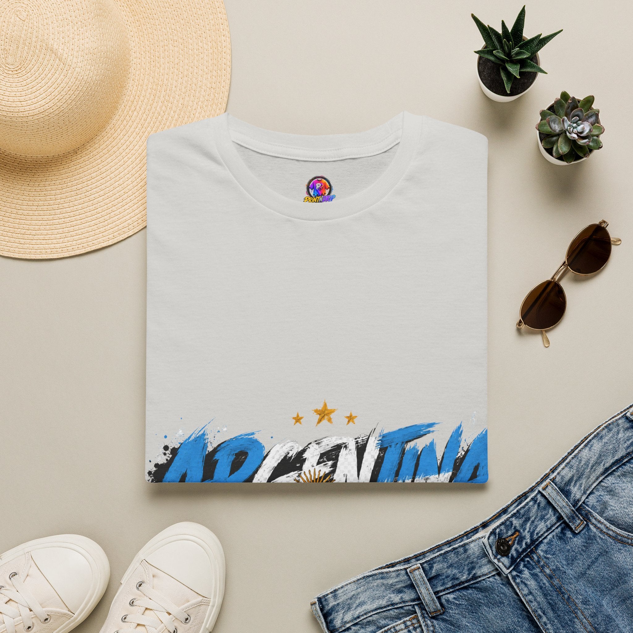 Argentina Graffiti T-Shirt — Soccer Fan Tee with Three Stars & Sun Emblem