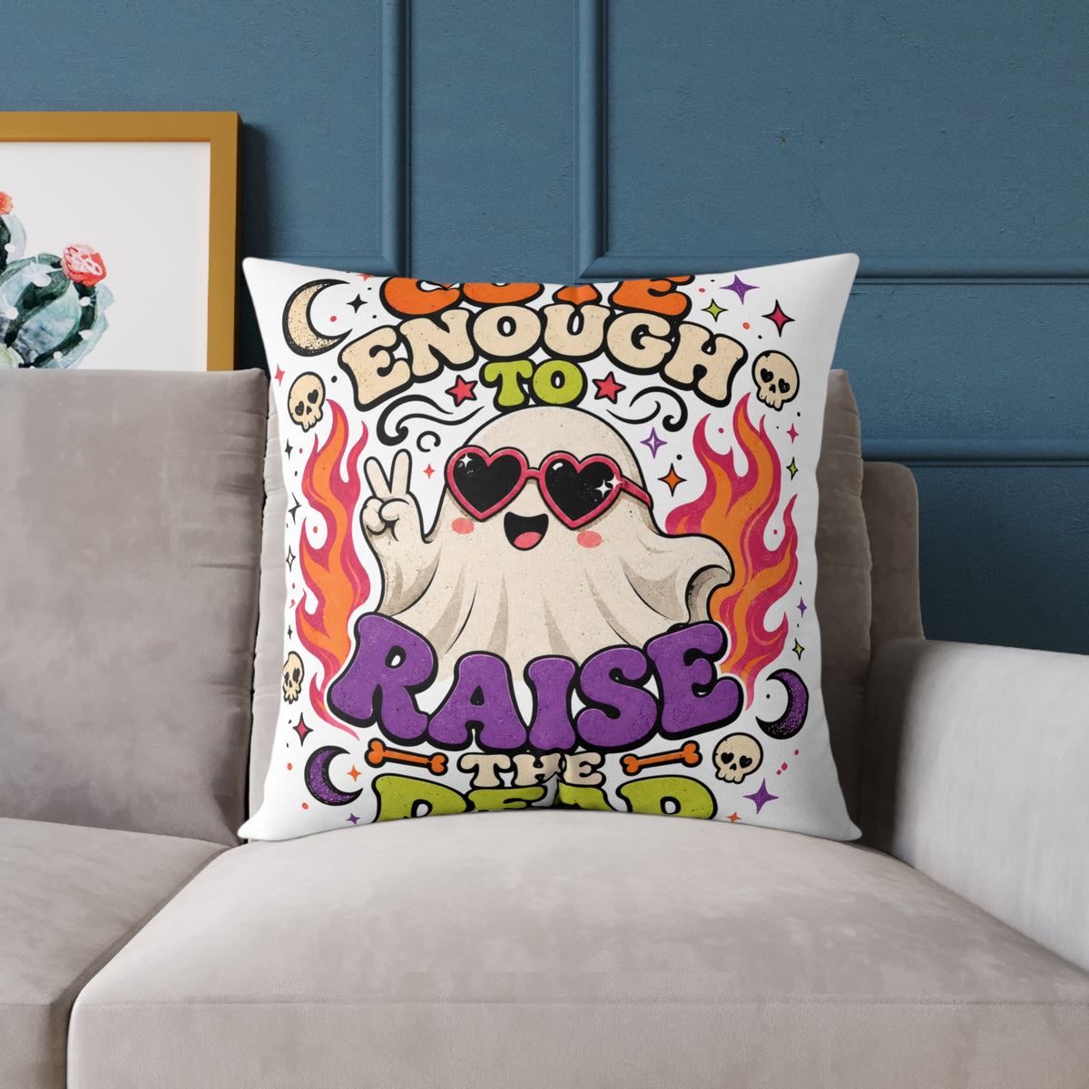 Halloween Pillow — 'Enough to Raise the Dead' Retro Ghost Decorative Throw Pillow
