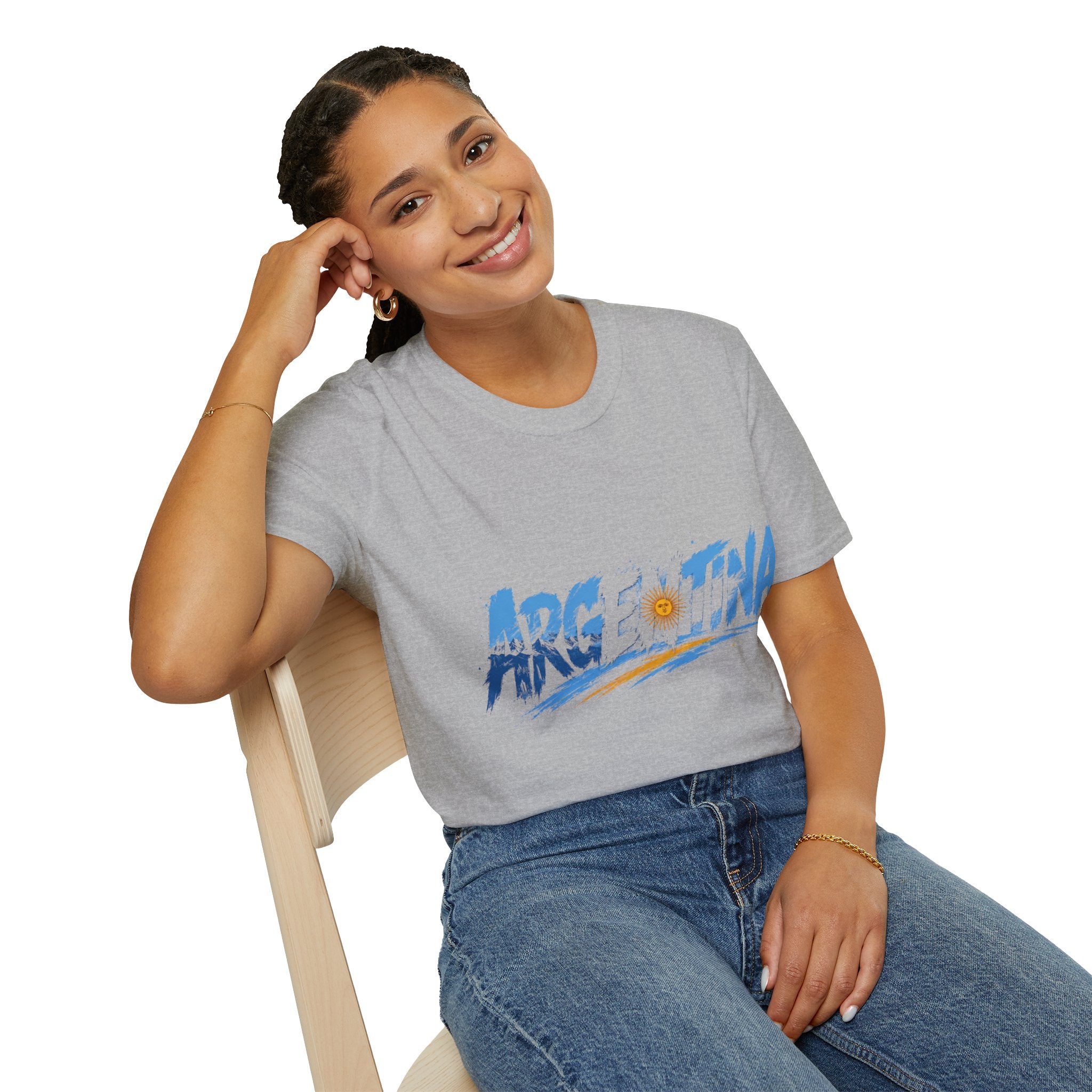 Argentina Graphic T-Shirt — Argentina Typography Tee with Sun & Flag Colors