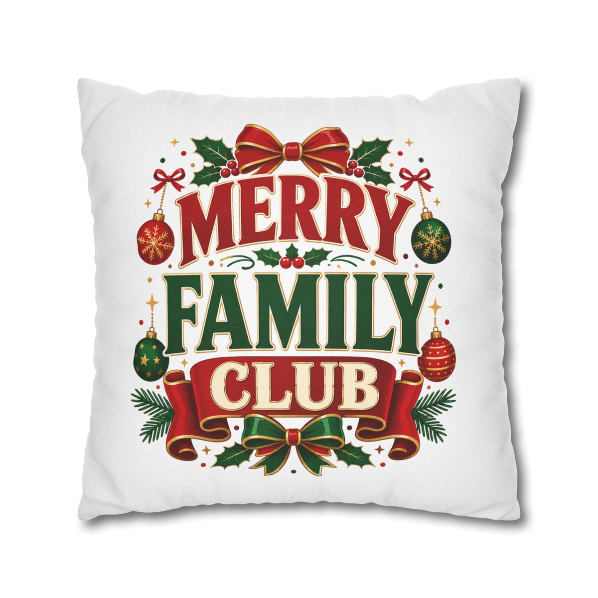Merry Family Club Christmas Pillowcase — Festive Holiday Decorative Throw Pillow