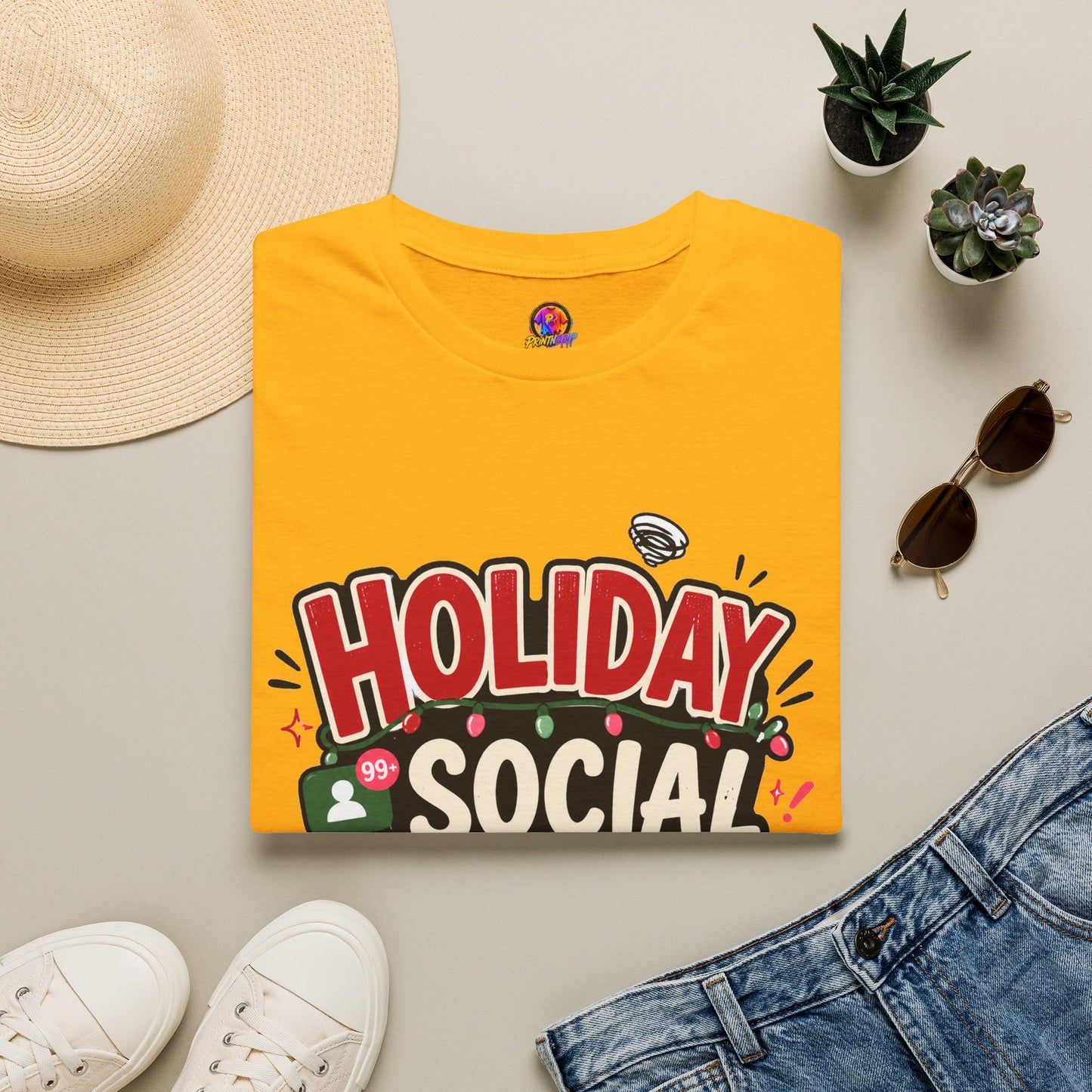 Holiday Social "Battery Low" T‑Shirt — Funny Festive Party Tee for Introverts & Holiday Gatherings