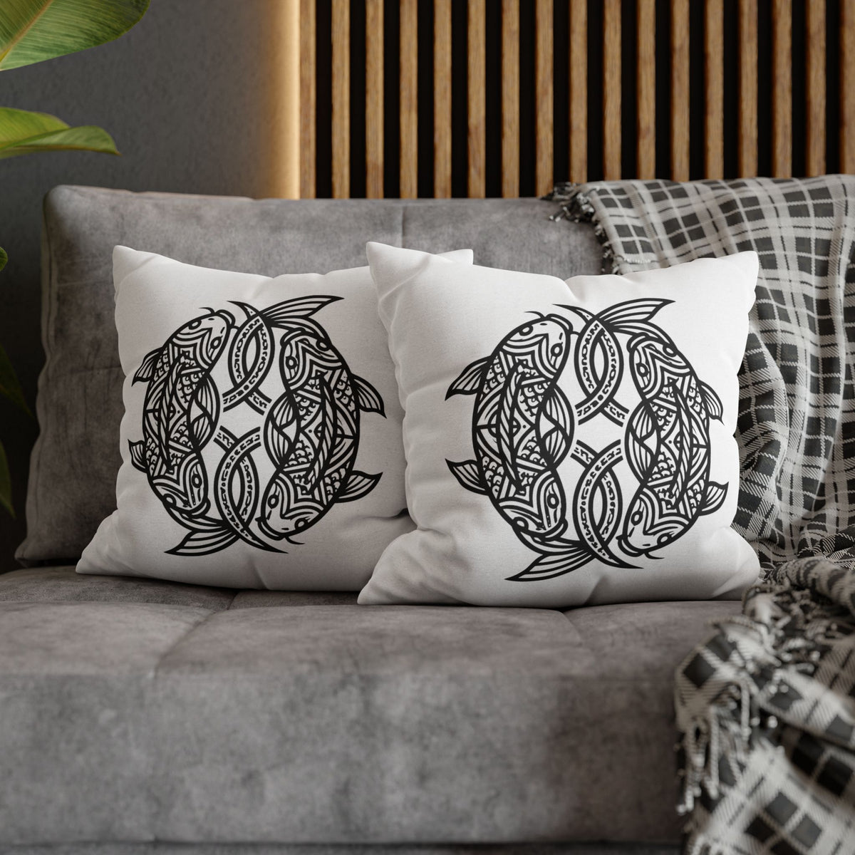 Pisces Celtic Koi Fish Decorative Pillowcase — Tribal Circle Fish Throw Pillow