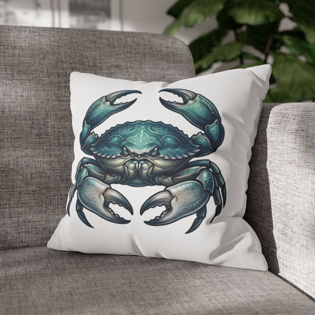 Cancer Zodiac Blue Crab Decorative Pillowcase — Coastal Beach House Accent