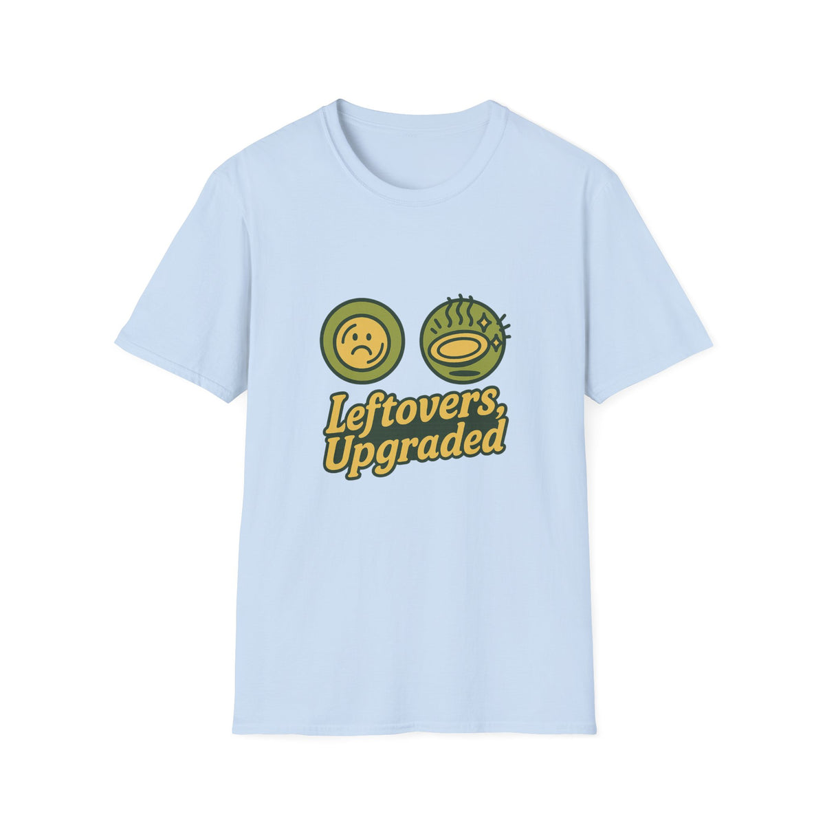 Leftovers Upgraded T-Shirt — Funny Foodie Tee with Soup & Smiley Icons - Trending Now - September 2026