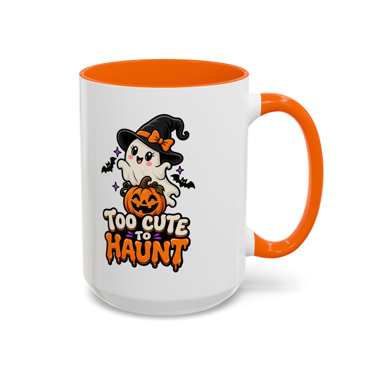 Halloween Coffee Mug - 'Too Cute to Haunt' Ghost Pumpkin Accent Mug
