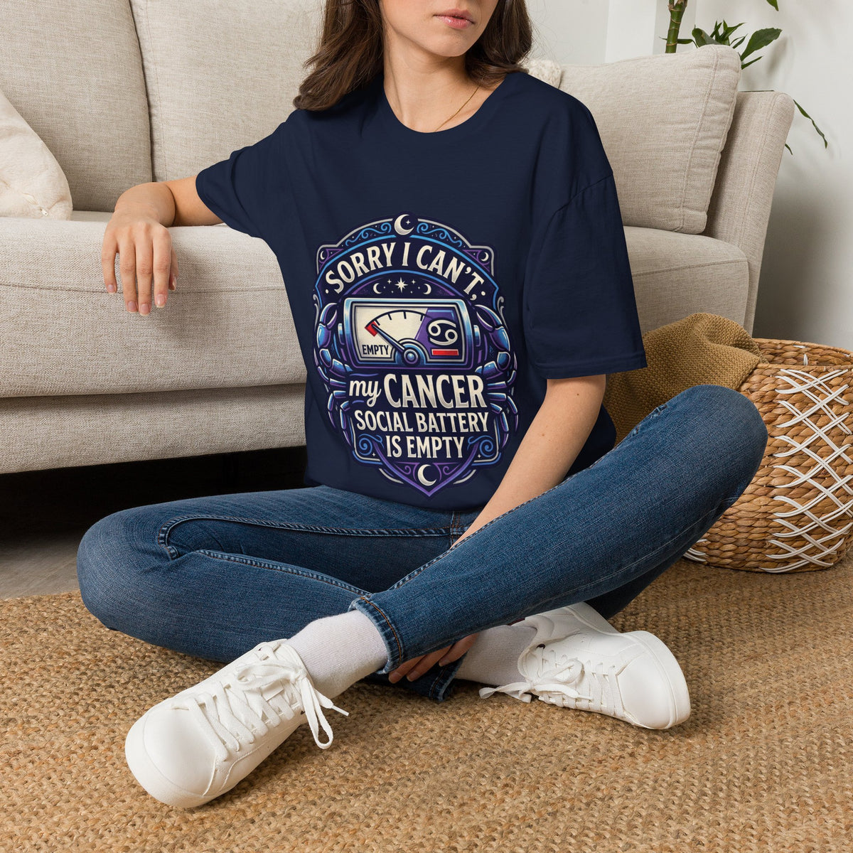 Cancer Support T-Shirt — "Sorry I Can't, My Cancer Social Battery Is Empty"