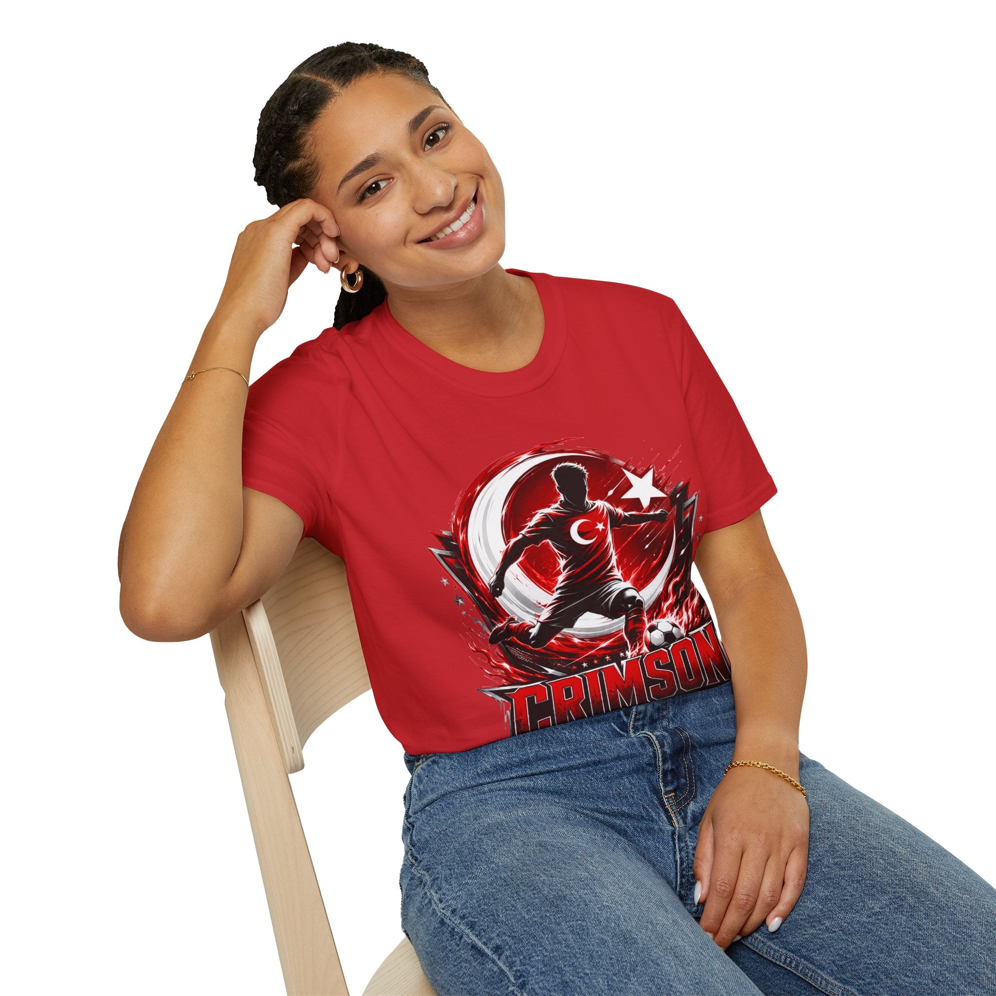 Turkey Crimson Flame Soccer T-Shirt — Turkish Crescent & Star Football Fan Tee