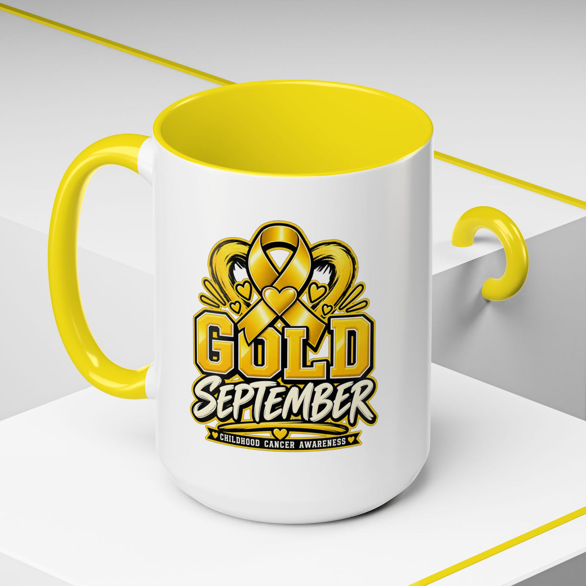 Gold September Coffee Mug — Childhood Cancer Awareness Accent Mug (11/15oz)