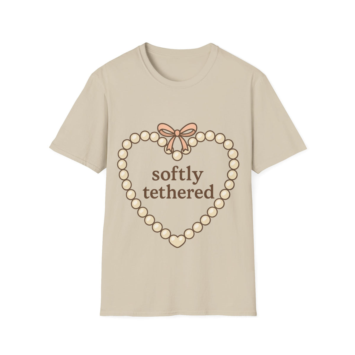 "Softly Tethered" Pearl Heart Ribbon Tee - Cute Coquette Bow Aesthetic White T-Shirt - Trending Now - September 2026
