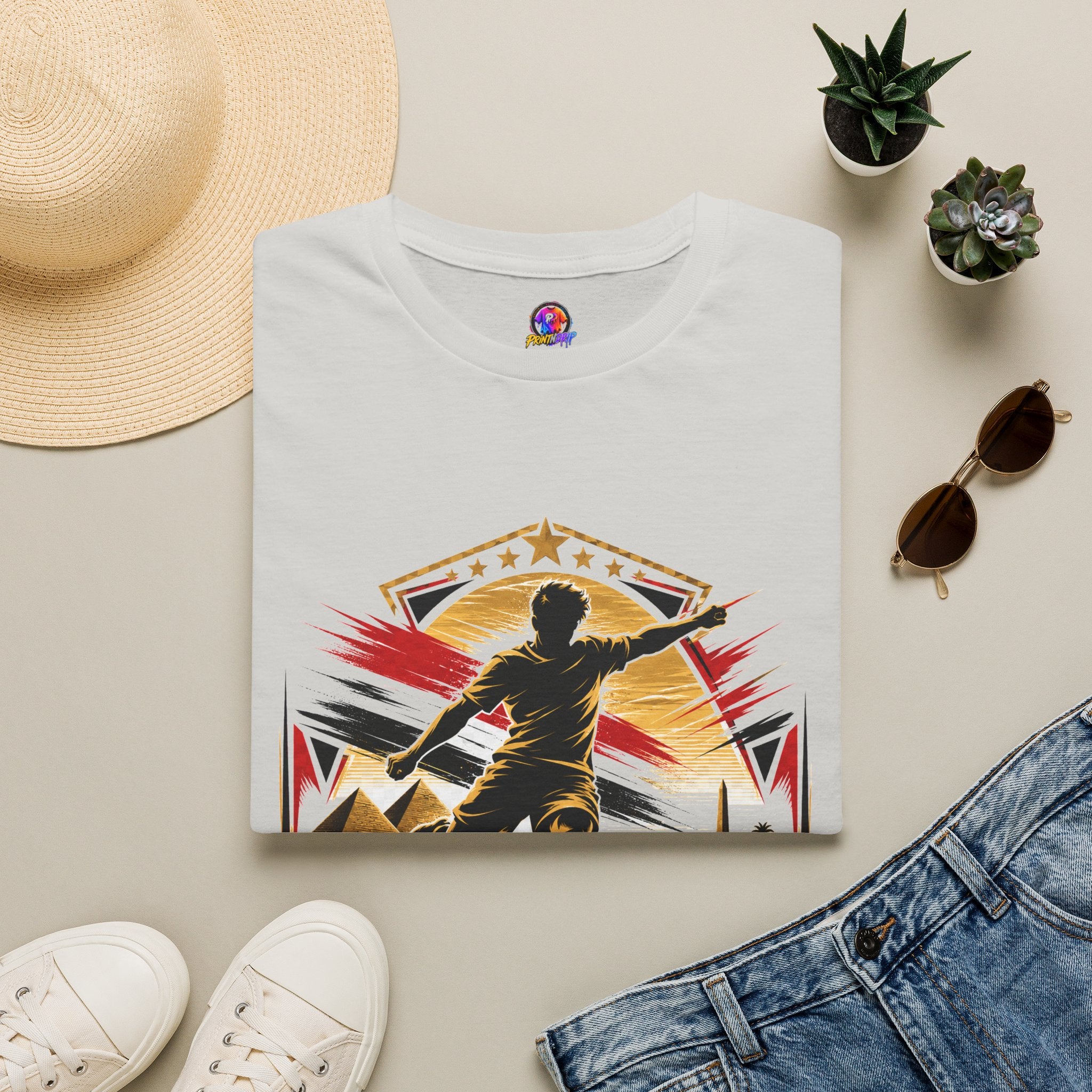 Egypt Soccer Player Nile Fire Graphic T-Shirt — Retro Athletic Team Tee