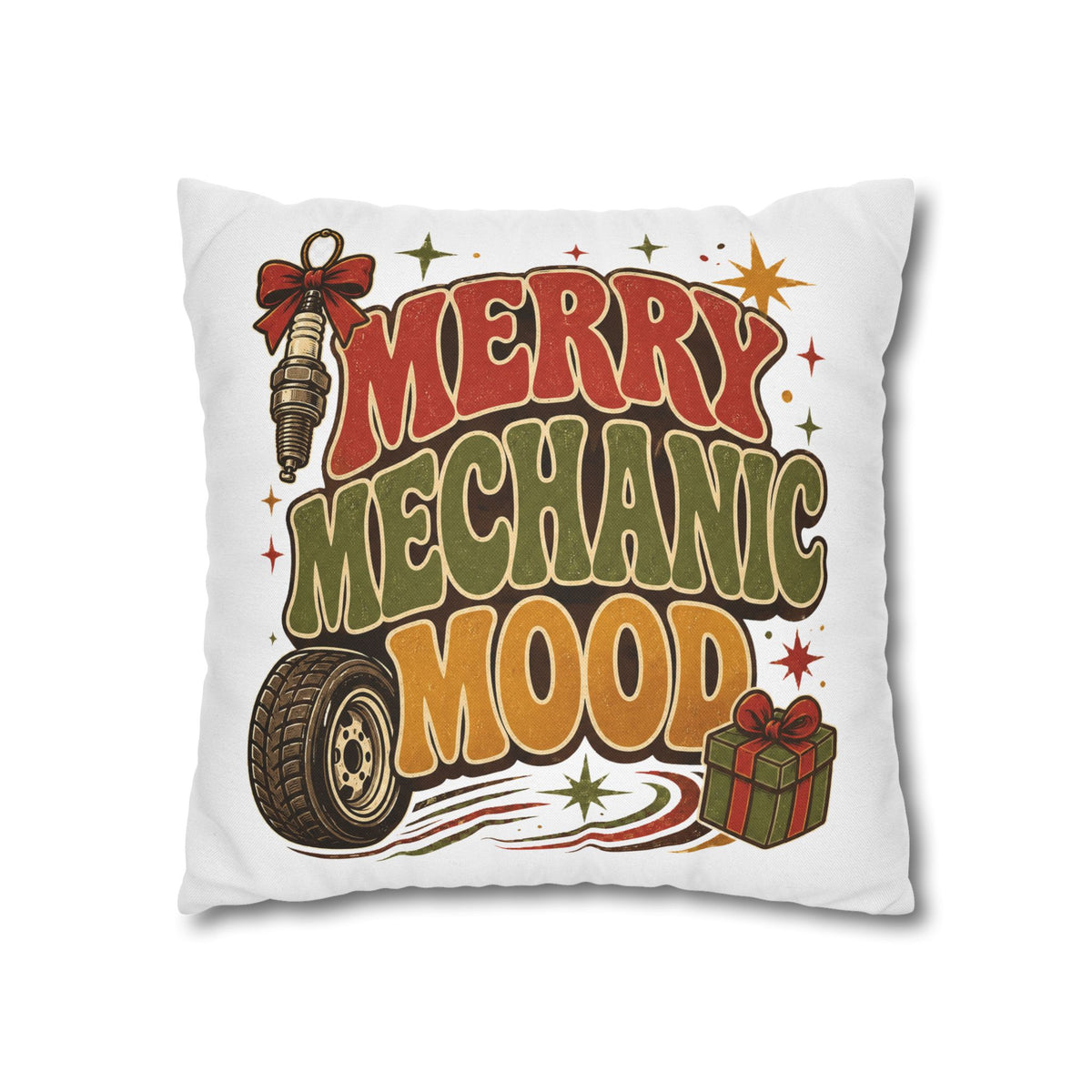 Merry Mechanic Mood Pillowcase Modern Day Christmas  — Festive Automotive Holiday Throw Pillowcase