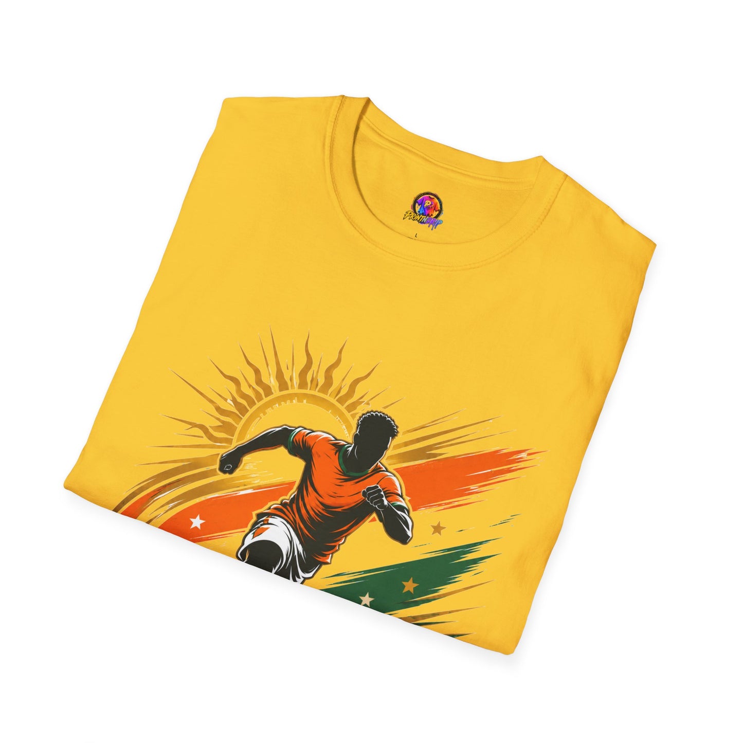 Côte d'Ivoire Orange Power Soccer T-Shirt — Dynamic Player Graphic Tee
