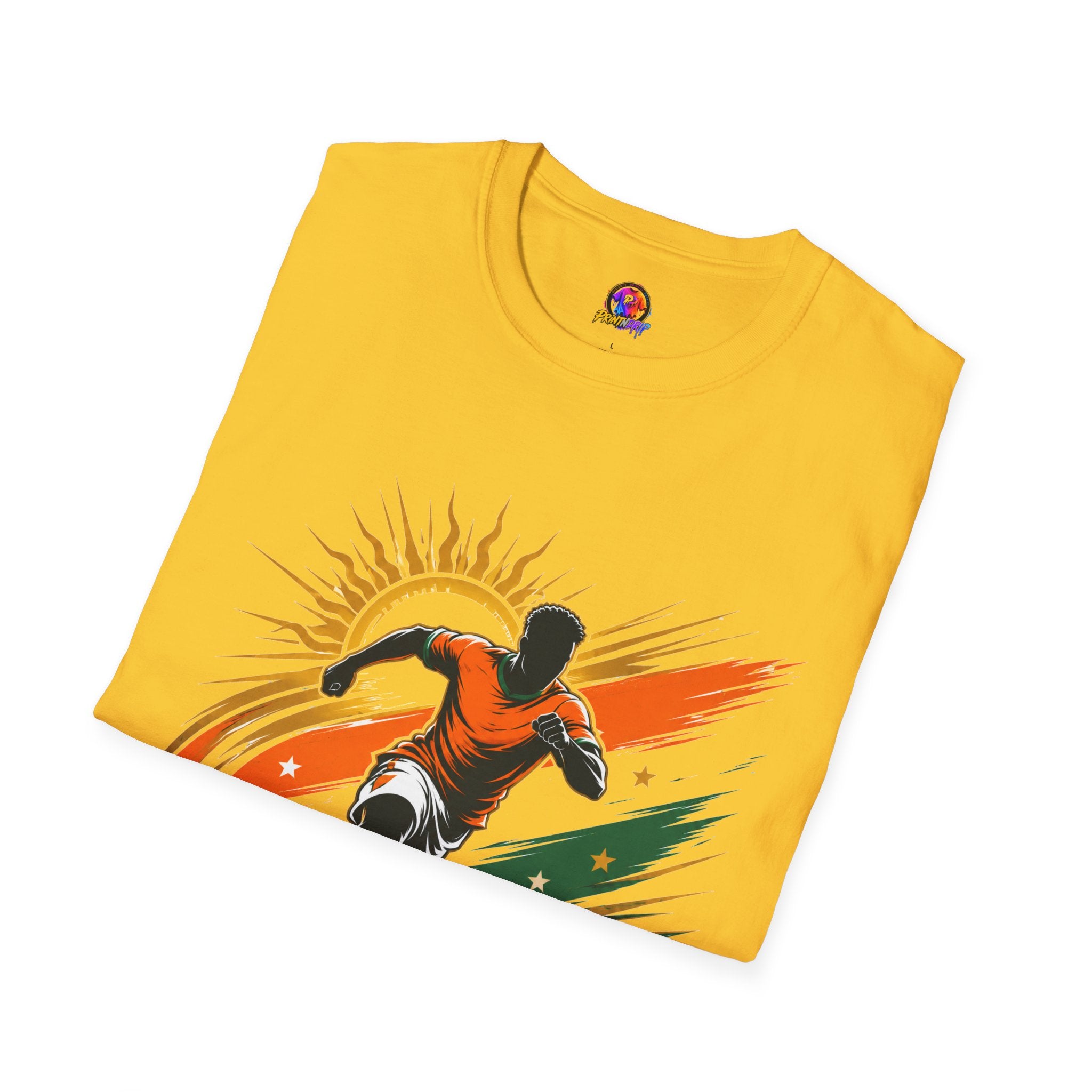 Côte d'Ivoire Orange Power Soccer T-Shirt — Dynamic Player Graphic Tee