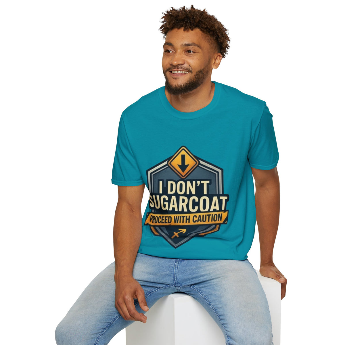 Sagittarius I Don't Sugarcoat T-Shirt — Funny Caution Road Sign Graphic Tee