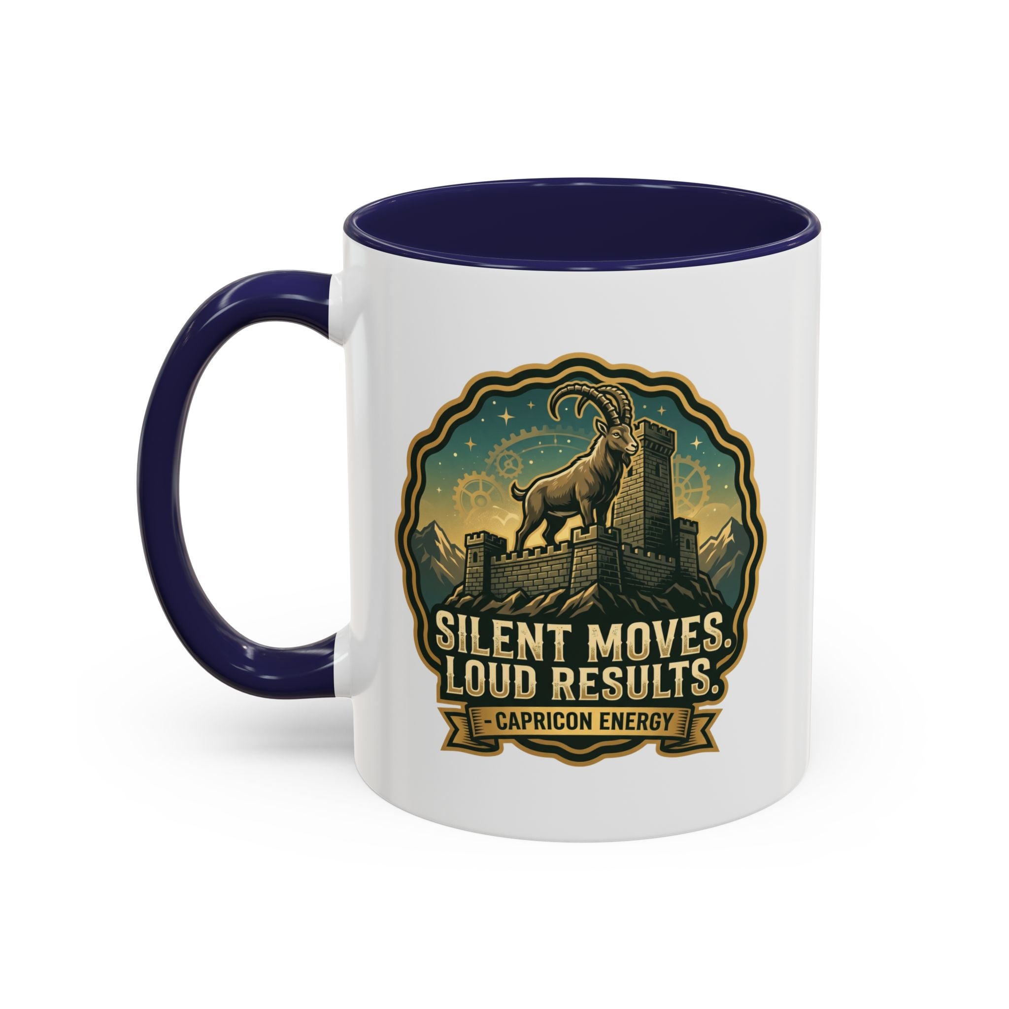 Capricorn Coffee Mug - "Silent Moves. Loud Results." Zodiac Goat Accent Mug