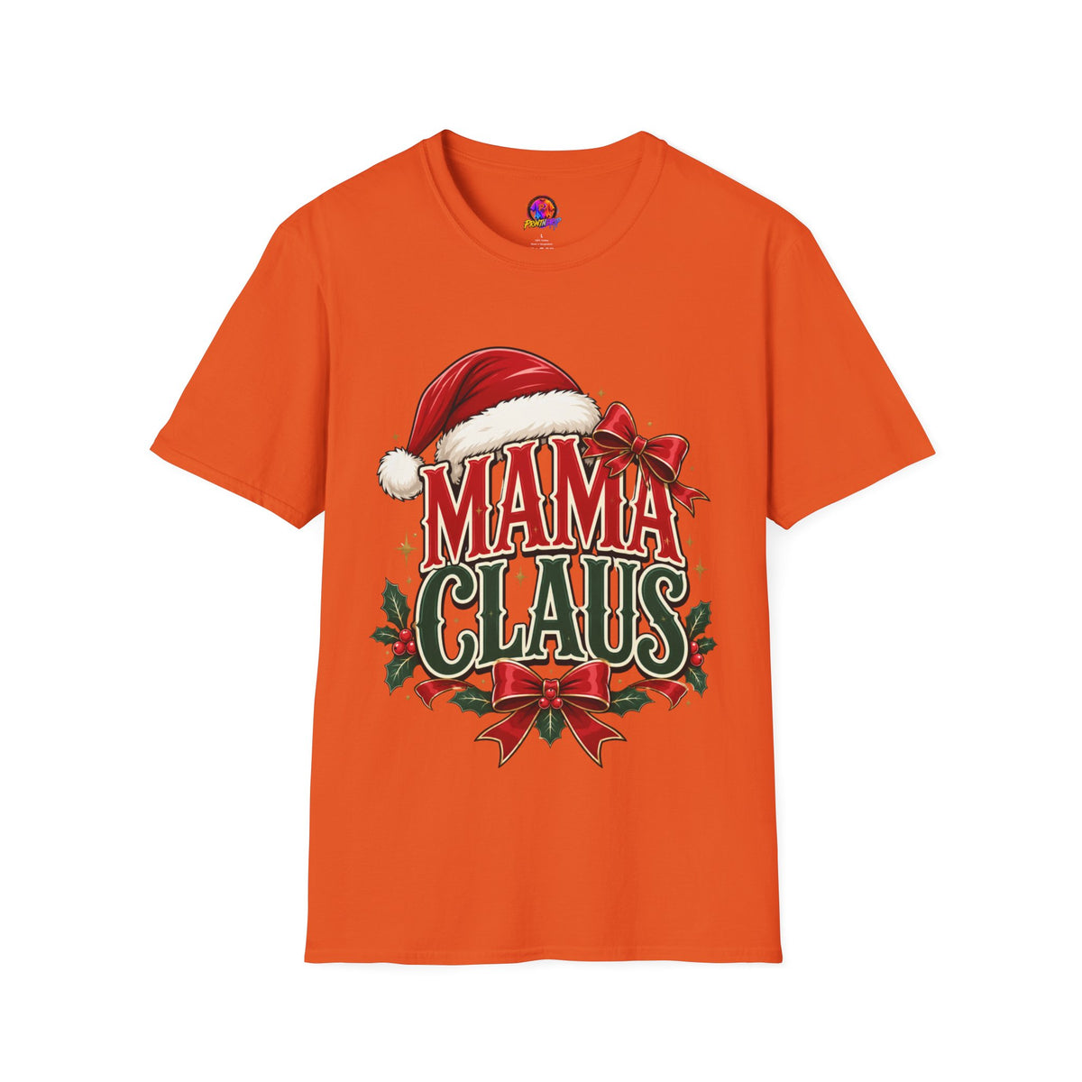 Mama Claus T-Shirt — Festive Christmas Mom Tee with Santa Hat & Bow