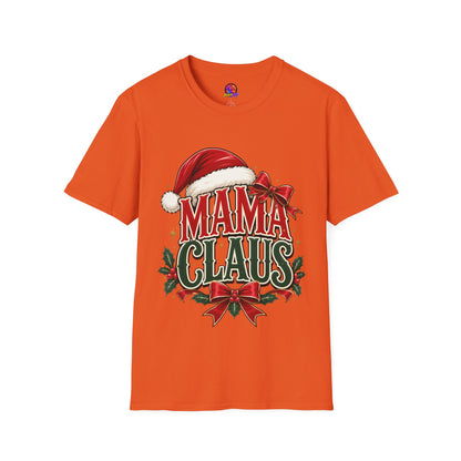 Mama Claus T-Shirt — Festive Christmas Mom Tee with Santa Hat & Bow