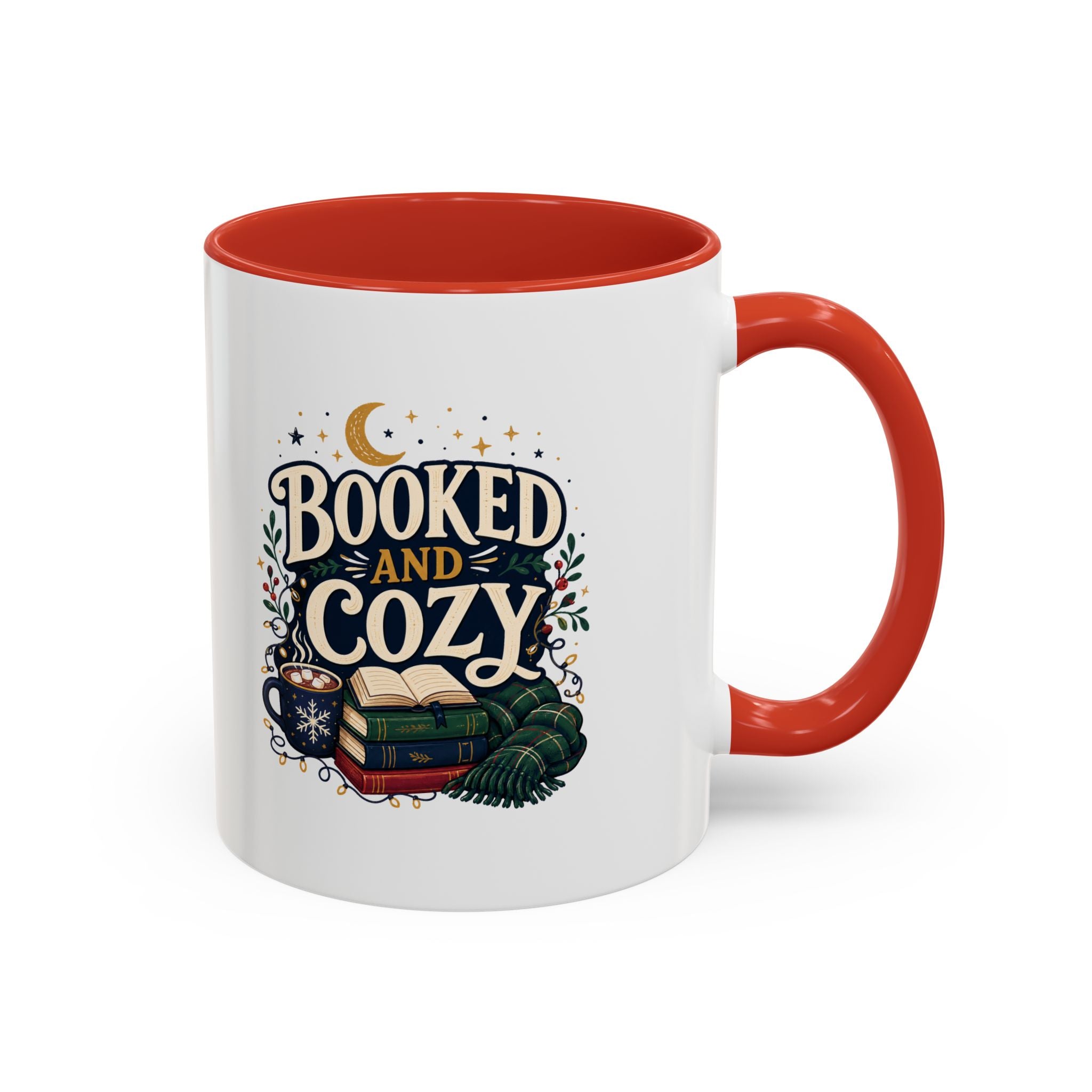 Modern Day Christmas Booked and Cozy Accent Coffee Mug — Book Lover Tea & Coffee Cup (11/15oz)
