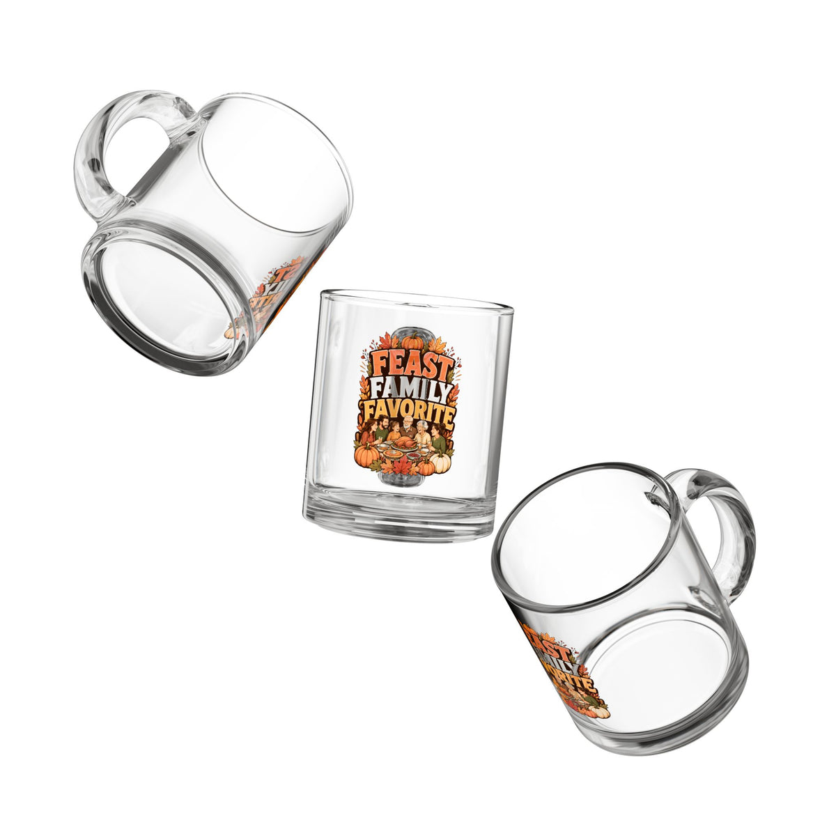 Feast Family Favorite 10oz Glass Mug — Thanksgiving Pumpkin Harvest Coffee Cup