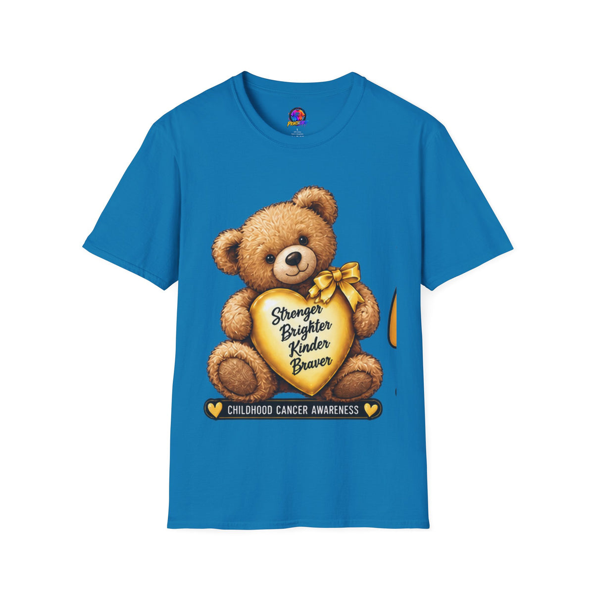 Childhood Cancer Awareness Teddy T-Shirt — "Stronger Brighter Kinder Braver"