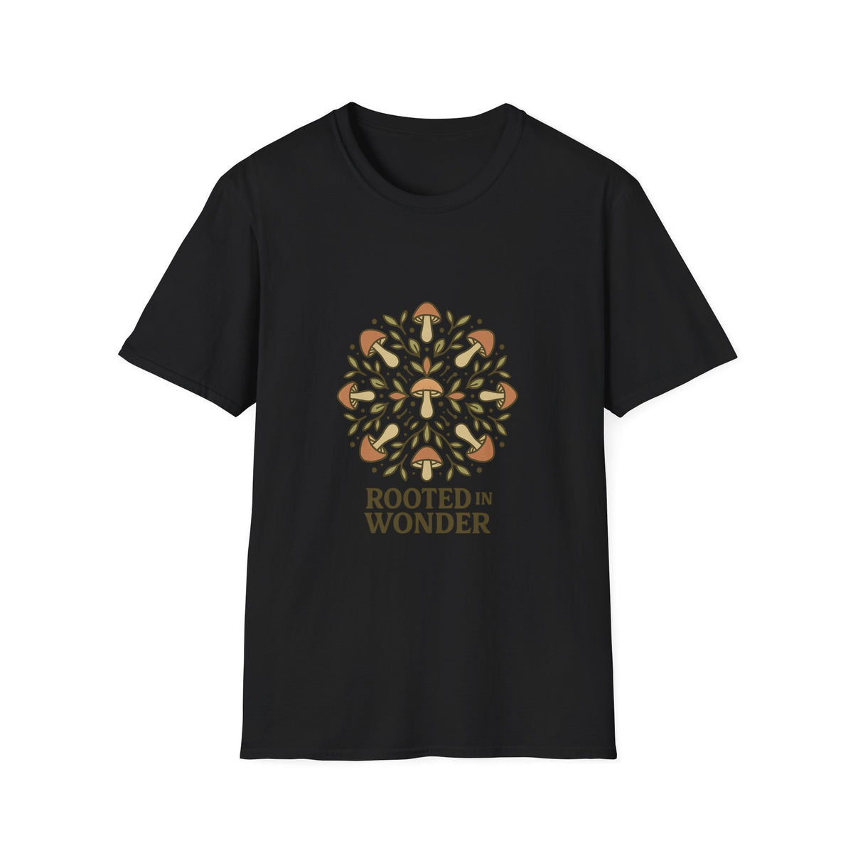 Mushroom Mandala T-Shirt — "Rooted in Wonder" Botanical Graphic Tee