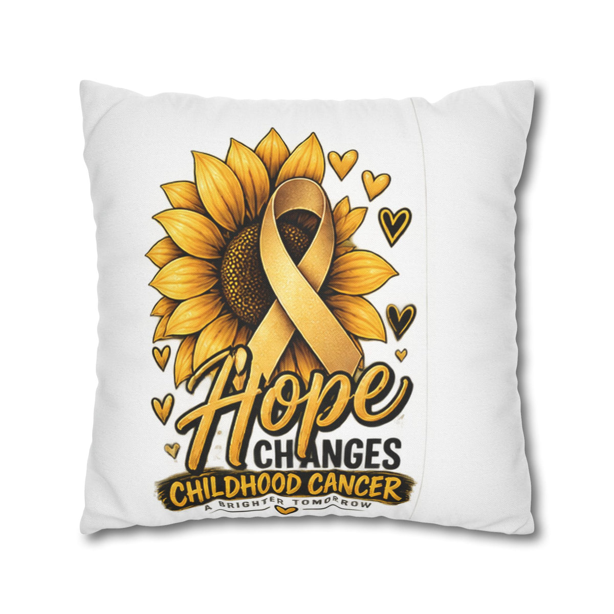 Childhood Cancer Awareness Pillow — "Hope Changes Childhood Cancer" Sunflower Ribbon Cushion