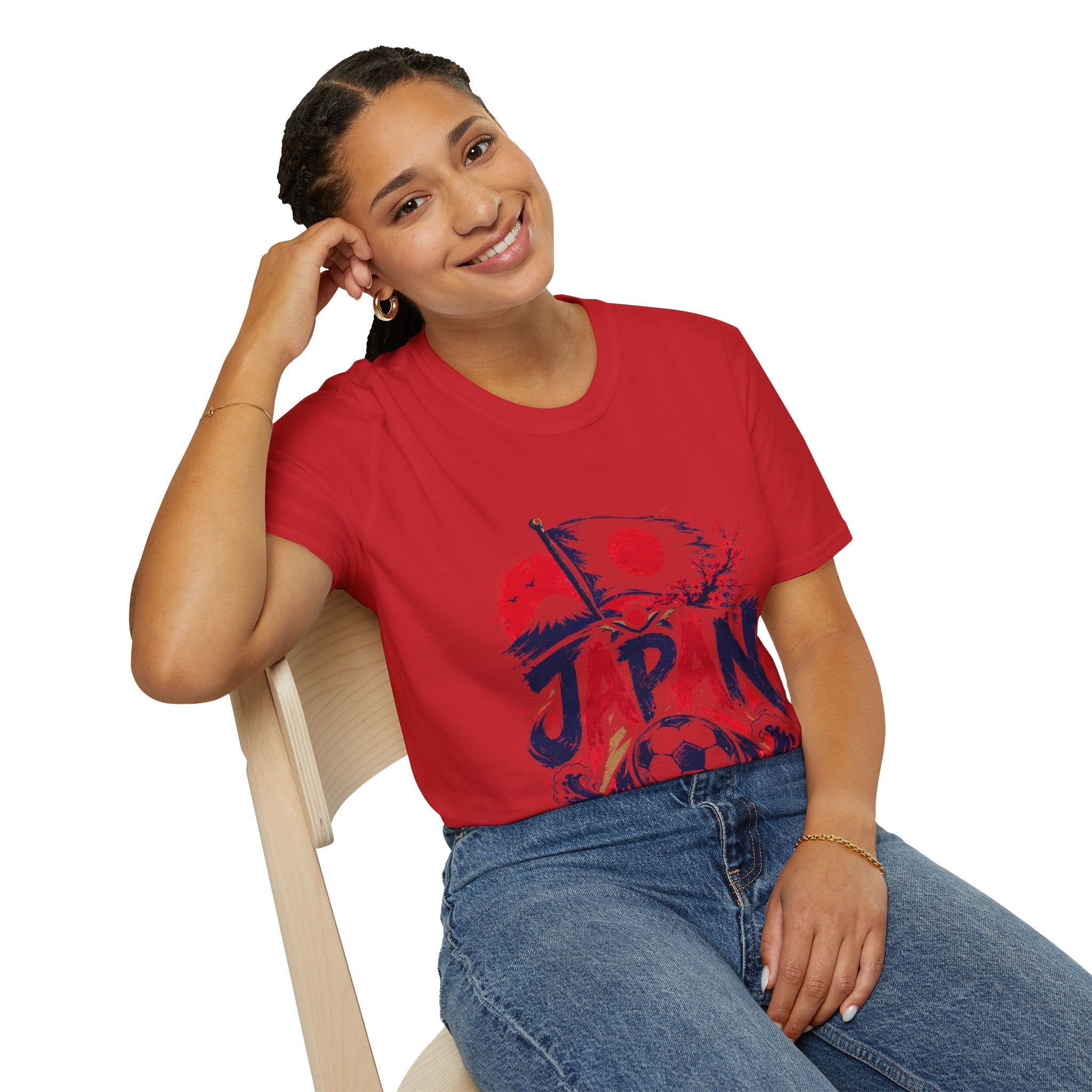 Japan Soccer T-Shirt — Japanese Flag & Cherry Blossom Football Graphic