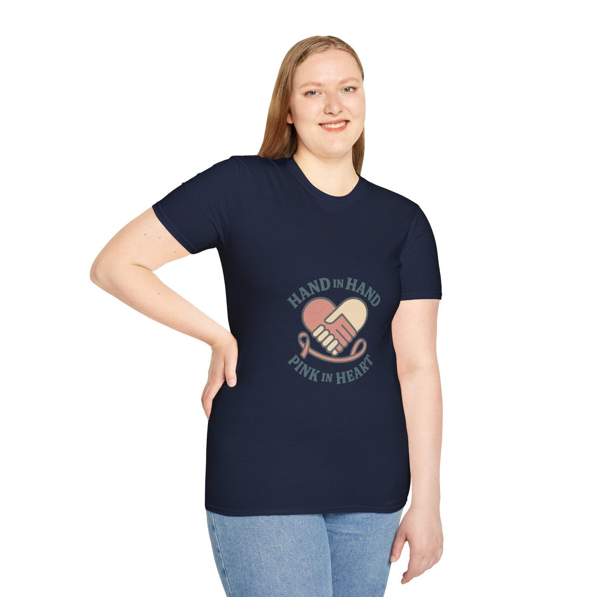 T-Shirt — "Hand in Hand, Pink at Heart" Heart-Shake Breast Cancer Support Tee - Trending Now - October 2026