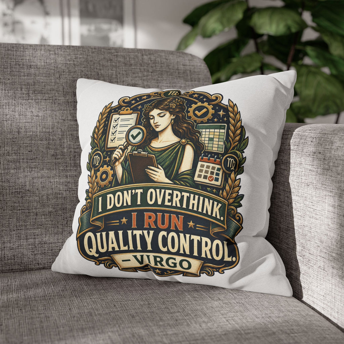 Virgo Quality Control Pillowcase — “I Don't Overthink, I Run Quality Control” Astrology Throw Pillowcase