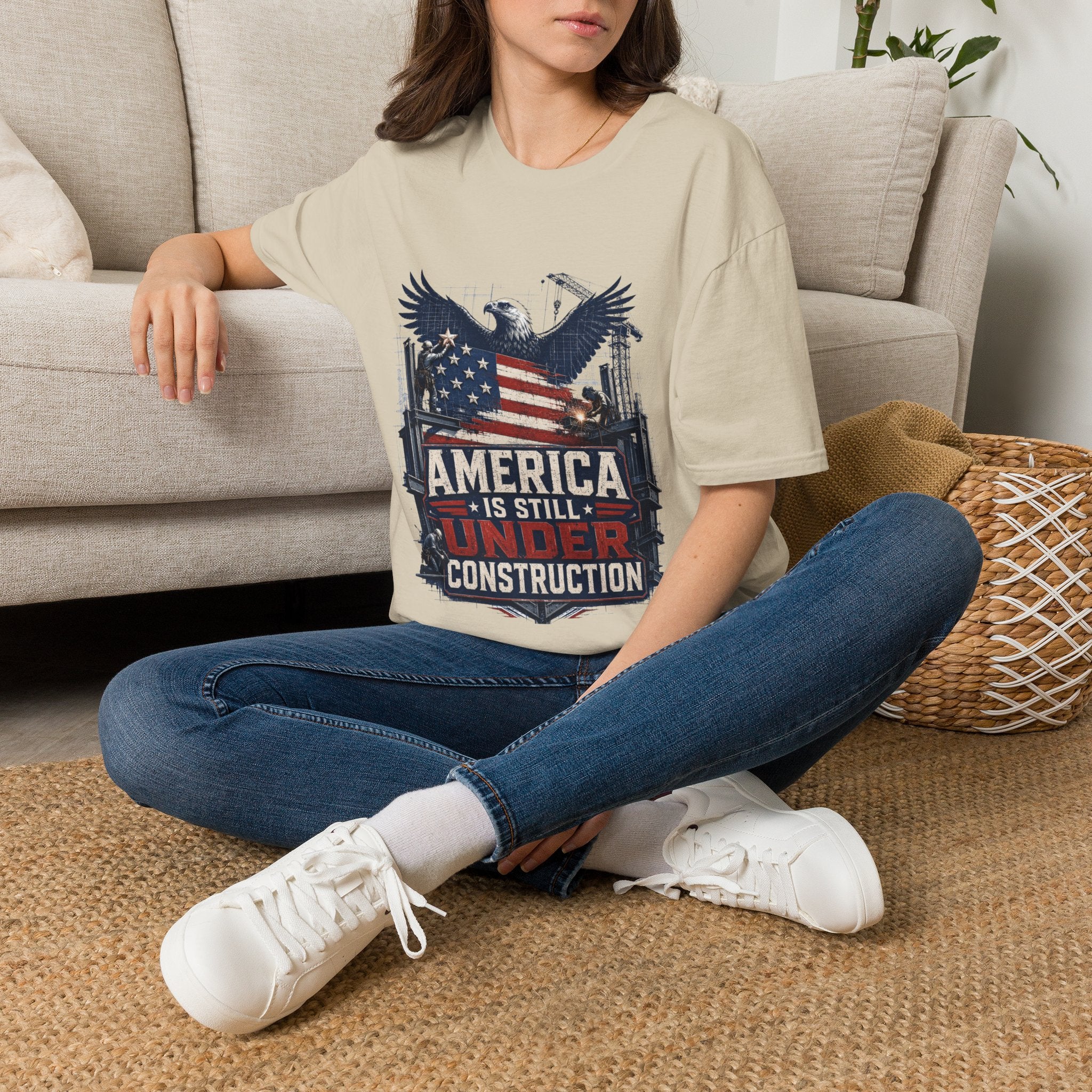 T-Shirt — 'America Is Still Under Construction' Patriotic Eagle Graphic
